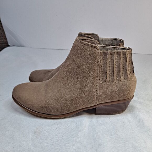 Charlotte Russe Ankle Booties Womens 8 Brown Fabric Faux Suede Pleated Accent - Picture 2 of 10